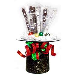 Chocolate Covered Pretzels in Glittering Snowman Hat