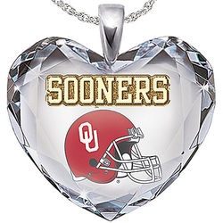 Oklahoma Sooners Heart-Shaped Crystal and Silver Necklace