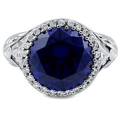 Sterling Silver Round Simulated Blue Tanzanite CZ Halo Ring