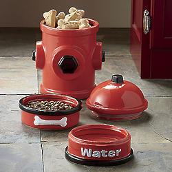 Fire Hydrant Jar and Dog Bowl Set