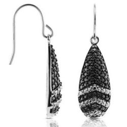 Black and White Diamond Hook Earrings in Sterling Silver