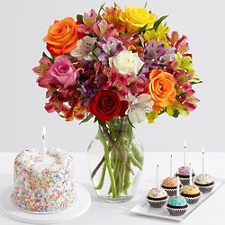 Birthday Smiles Bouquet, 6 Brownie Pops & Petite Birthday Cake
