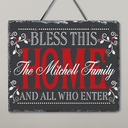 Personalized Christmas Bless This Home Slate Plaque