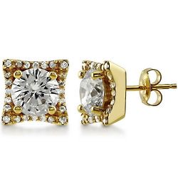 7mm Cubic Zirconia Gold Flashed Sterling Silver Stud Earrings