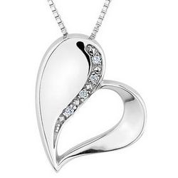 Diamond Heart Pendant in Polished Sterling Silver
