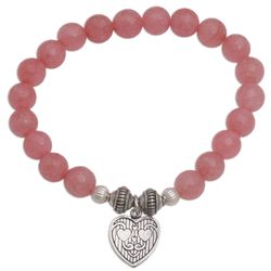 Striped Heart Pink Agate Beaded Bracelet