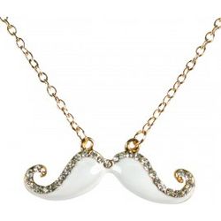 White Handlebar Mustache Necklace with Crystals