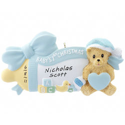 Personalized Blue Baby Bottle Christmas Ornament