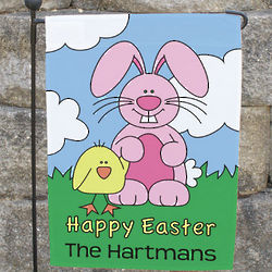 Bunny and Chick Personalized Happy Easter Garden Flag