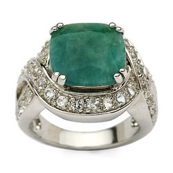 Emerald and White Topaz Ring in Sterling Silver