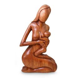Mother and Child Wood Sculpture