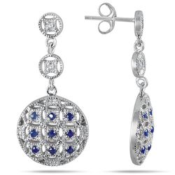 Sapphire and Diamond Circle Puff Earrings Sterling Silver