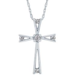 10kt White Gold 1/10ct TW Round Diamond Cross Necklace