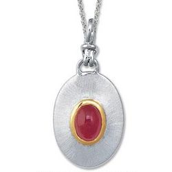 Sterling Silver Created Cabochon Ruby Pendant