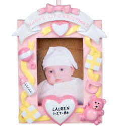 Personalized Baby Girl's First Christmas Picture Frame Ornament