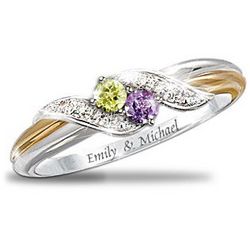 Personalized Couples Embrace Birthstone Ring