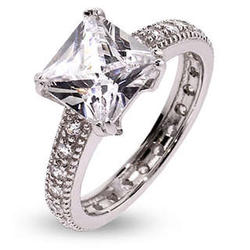 Dazzling Princess Cut Sterling Silver Engagement Ring