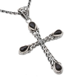 Chapel Drops Onyx and Sterling Silver Cross Pendant