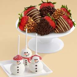 3 Snowman Chocolate Brownie Pops & Half Dozen Boozy Berries