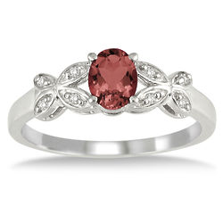 Classic Oval Garnet and Diamond Ring in Sterling Silver