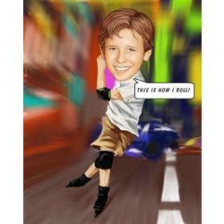 Personalized Rollerblading Caricature Art Print