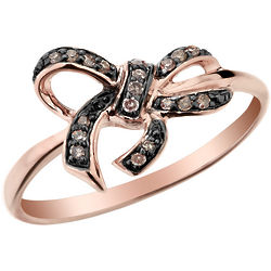 Champagne Diamond Forget Me Knot Bow Ring in 10k Rose Gold