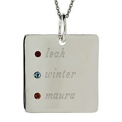 Close to the Heart 3 Stone Sterling Silver Square Tag Pendant