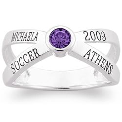 Women's Sterling Silver Cross Over Round Birthstone Class Ring