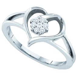 Diamond Flower in Heart 10K White Gold Ring