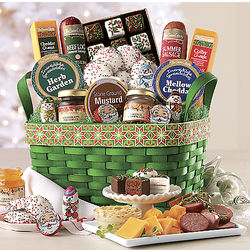 Poinsettia Basket of Sausage, Cheese and Sweets