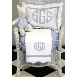 Palm Beach Nursery Pillow and Blanket with Blue Monogram