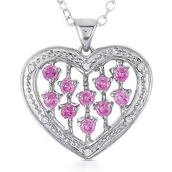 Created Pink Sapphire & Diamond Heart Pendant in Sterling Silver
