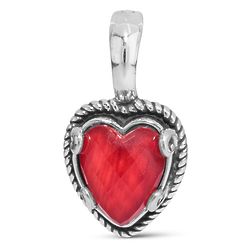 Red Coral and Crystal Quartz Doublet Heart Charm Enhancer