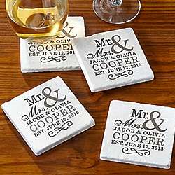 Personalized Happy Couple Tile Coasters
