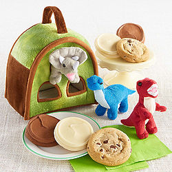 Dino Stuffed Animals in Carrier with Cookies