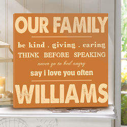 Personalized Our Family Rules Canvas Print in Orange