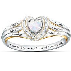 A Mother's Joyful Heart Opal with Engraved Names Ring