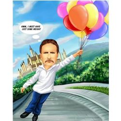 Personalized Fly with Balloons Caricature Art Print