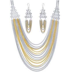 Two-Tone Fringe Fashion Necklace and Earrings Set