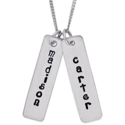 Couple's Hand-Stamped Name Sterling Silver Bar Charm Pendant