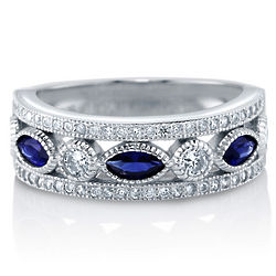 Silver Cubic Zirconia and Simulated Sapphire Art Deco Ring