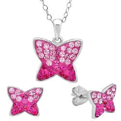 Swarovski Crystal Pink Butterfly Necklace and Earrings