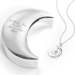 I Love You To the Moon and Back Necklace & Engraved Jewelry Box