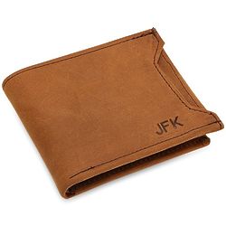 Monogrammed Vintage Brown Leather Bifold Wallet with Front Slot