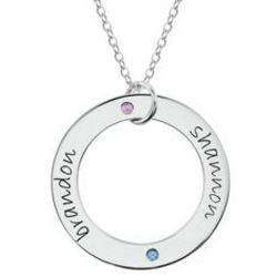 Posh Mommy Engraved Circle Pendant with 2 Birthstones