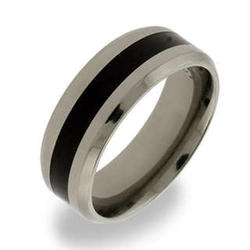 Men's Titanium Personalized Message Band with Black Inlay