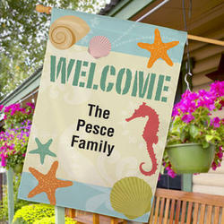 Seashells Personalized Welcome House Flag