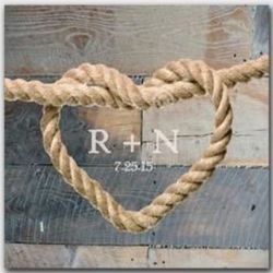 Personalized Heart Knot on Blue Wood Background Canvas Print