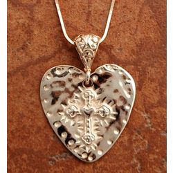 Rose Gold Over Sterling Silver Hammered Heart Pendant with Cross