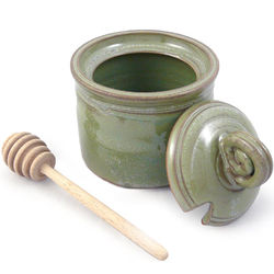 Handcrafted Stoneware Honey Pot in Tea Green